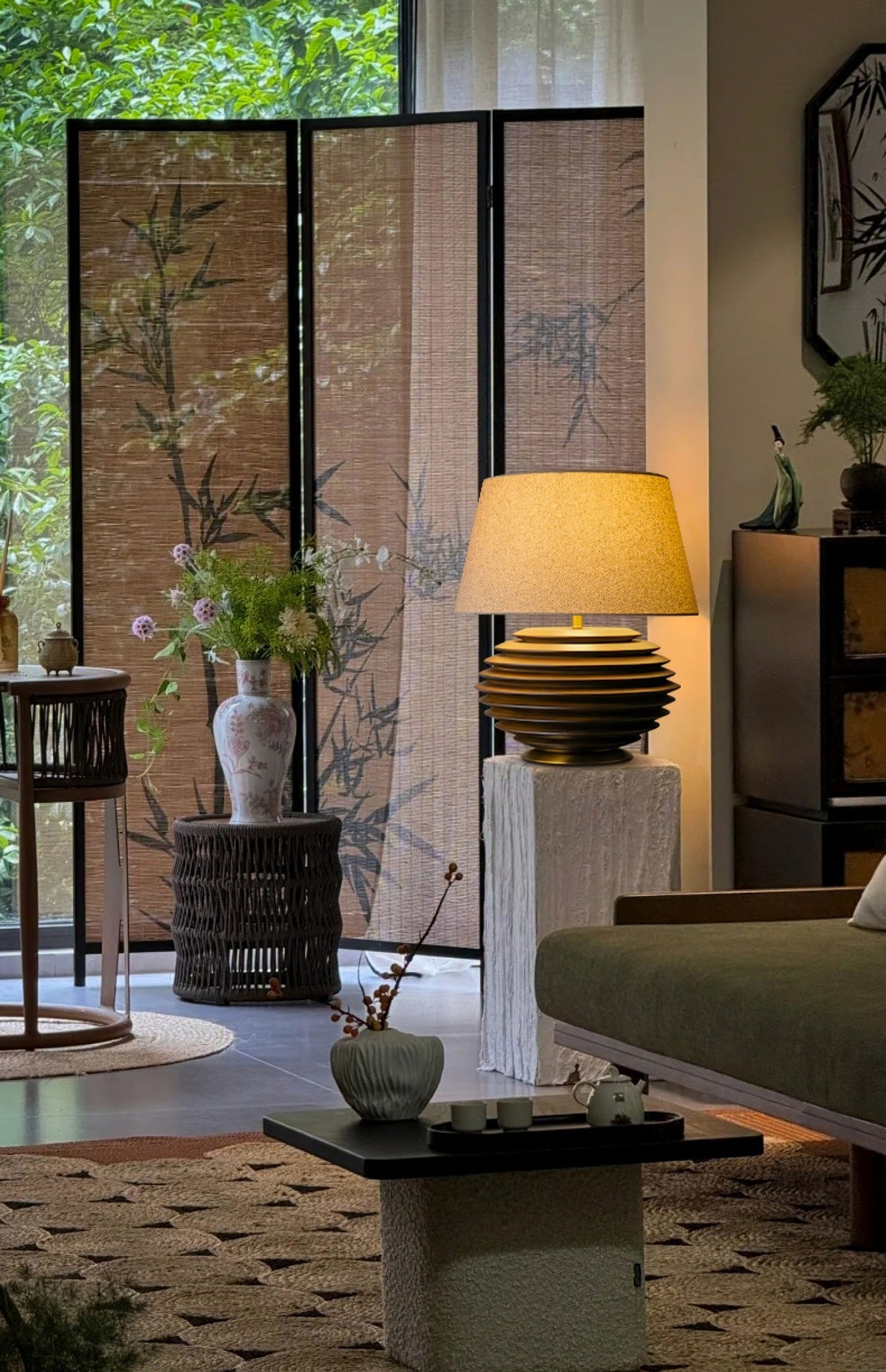 Cadence Table Lamp – Modern Fabric & Wood Table Light for Living Room, Bedroom, and Office