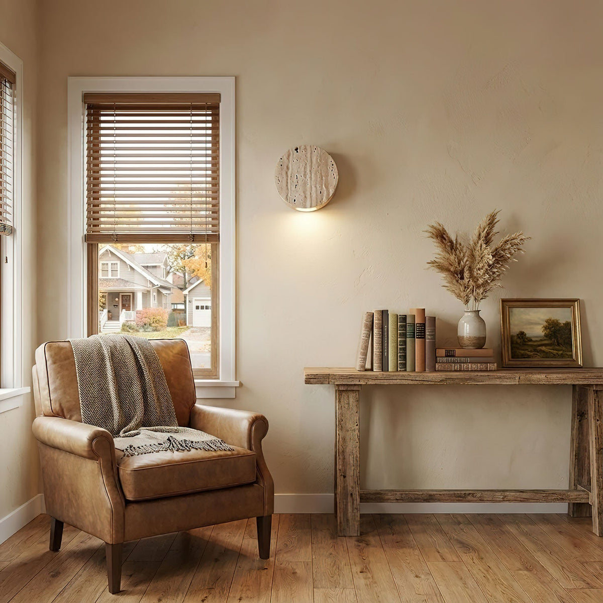 Caelan Travertine Wall Sconce – Natural Stone Ambient Lighting
