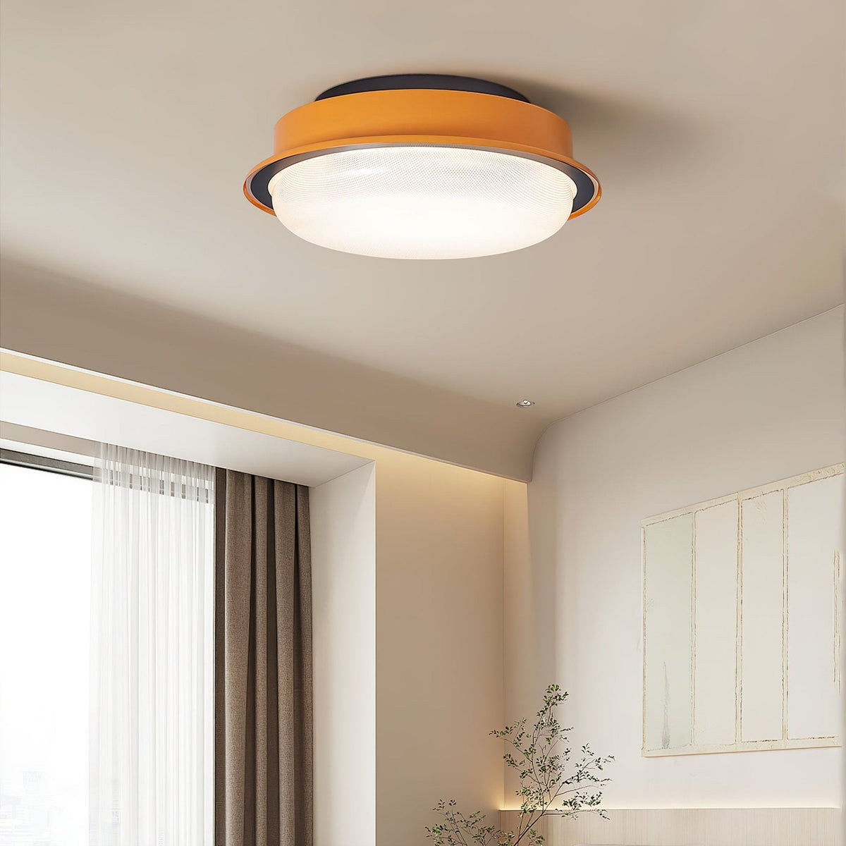 Caelan Modern Flush Mount Ceiling Light with Amber Ring and Glass Dome
