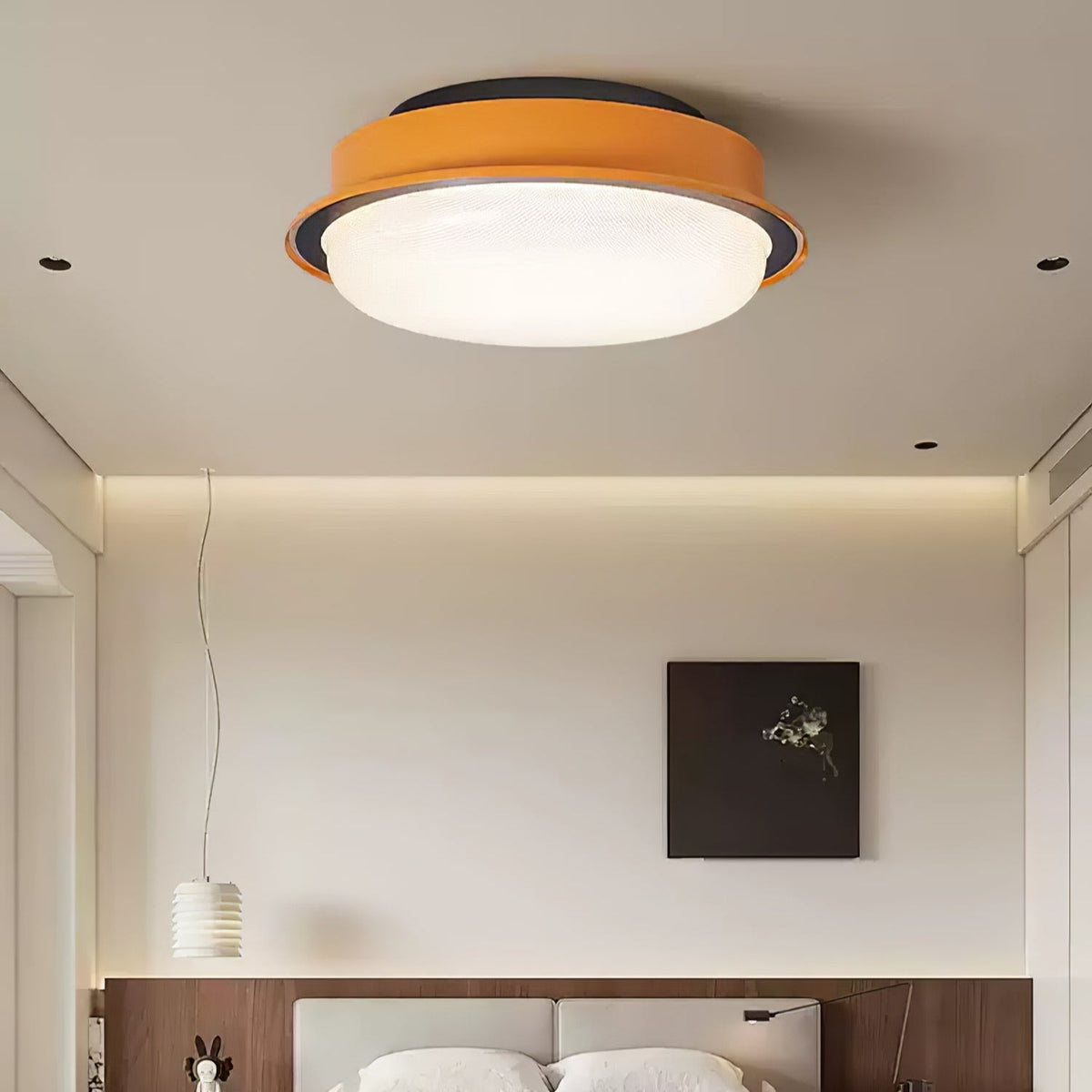 Caelan Modern Flush Mount Ceiling Light with Amber Ring and Glass Dome