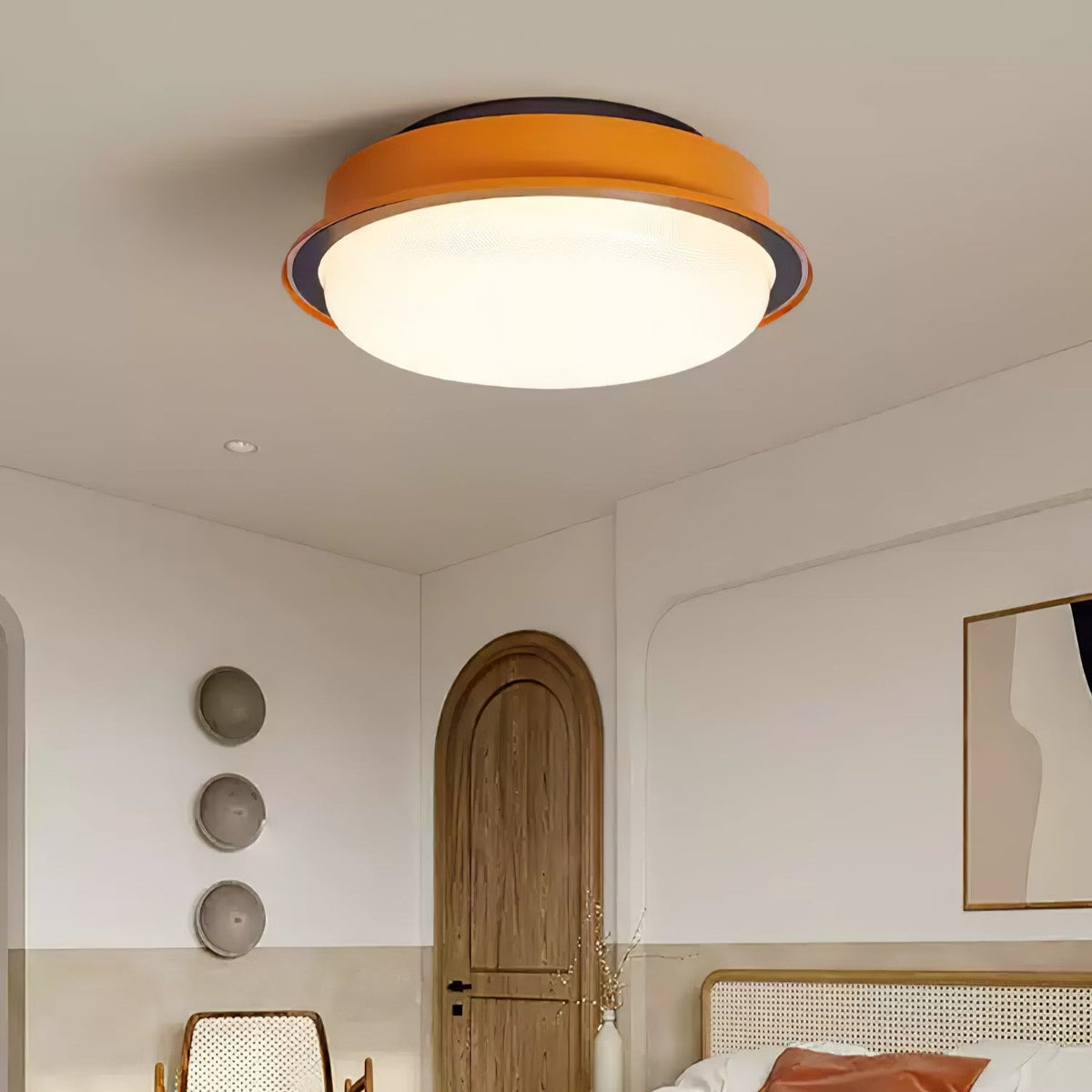 Caelan Modern Flush Mount Ceiling Light with Amber Ring and Glass Dome