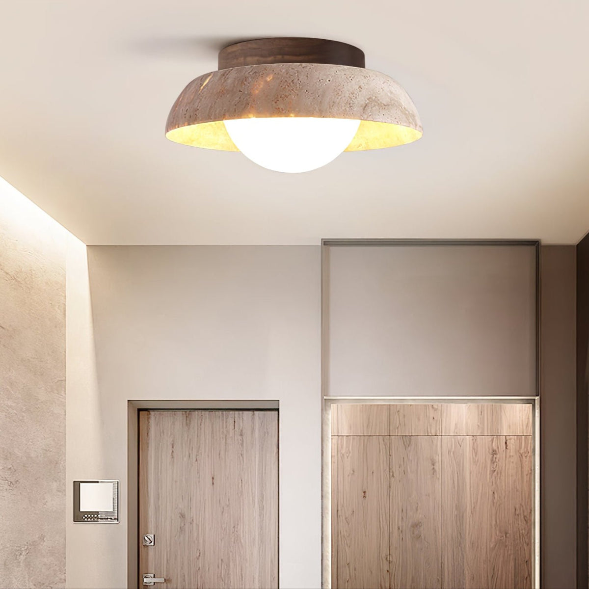 Caelo Travertine Dome LED Ceiling Light – Modern Flush Mount for Bedroom & Living Room