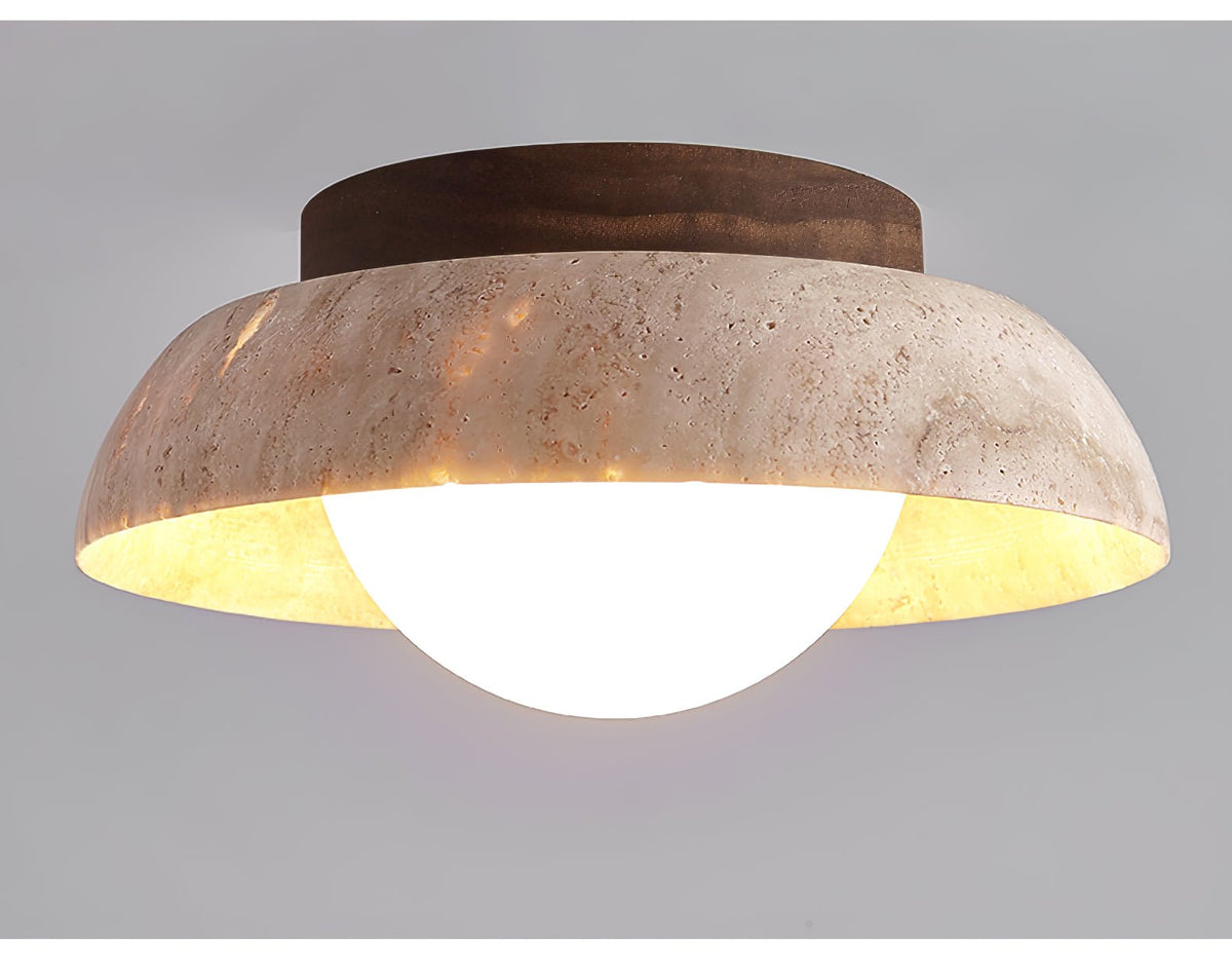 Caelo Travertine Dome LED Ceiling Light – Modern Flush Mount for Bedroom & Living Room