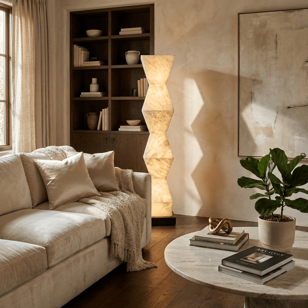 Cairn Alabaster Floor Lamp – Sculptural Natural Stone Column Light