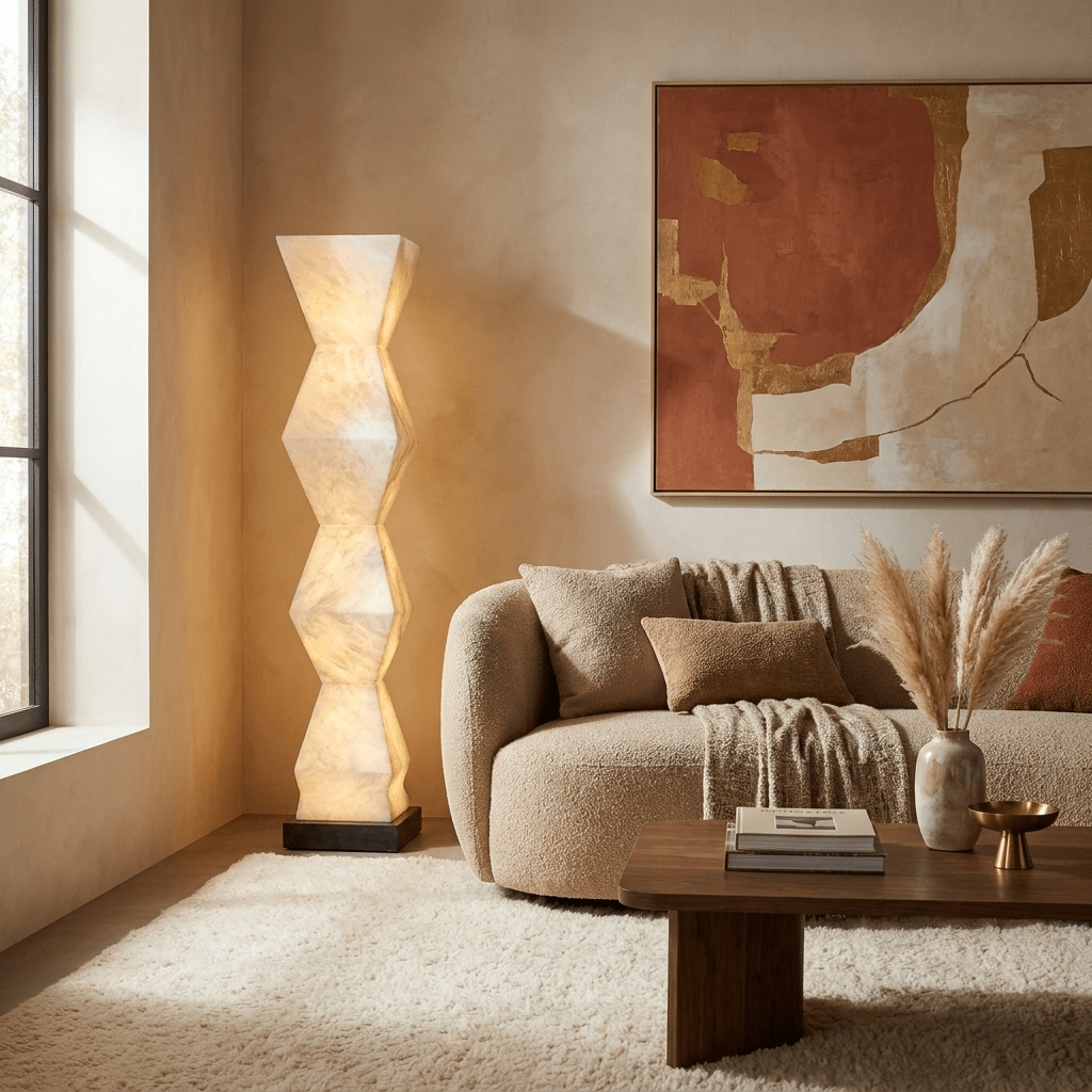 Cairn Alabaster Floor Lamp – Sculptural Natural Stone Column Light