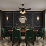 Calantha Bloom Ceiling Fan Light with Scalloped Glass Shades and Wood Blades