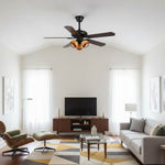 Calantha Bloom Ceiling Fan Light with Scalloped Glass Shades and Wood Blades