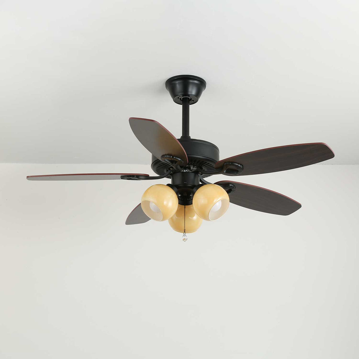 Calantha Bloom Ceiling Fan Light with Scalloped Glass Shades and Wood Blades
