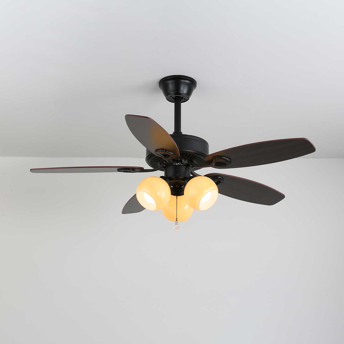 Calantha Bloom Ceiling Fan Light with Scalloped Glass Shades and Wood Blades