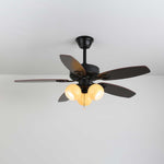 Calantha Bloom Ceiling Fan Light with Scalloped Glass Shades and Wood Blades