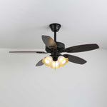 Calantha Bloom Ceiling Fan Light with Scalloped Glass Shades and Wood Blades