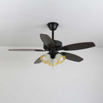 Calantha Bloom Ceiling Fan Light with Scalloped Glass Shades and Wood Blades