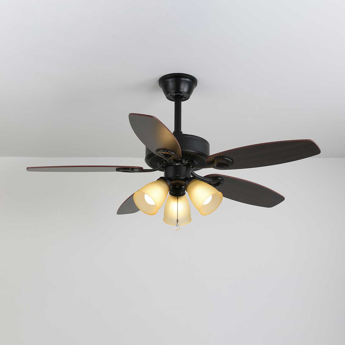 Calantha Bloom Ceiling Fan Light with Scalloped Glass Shades and Wood Blades