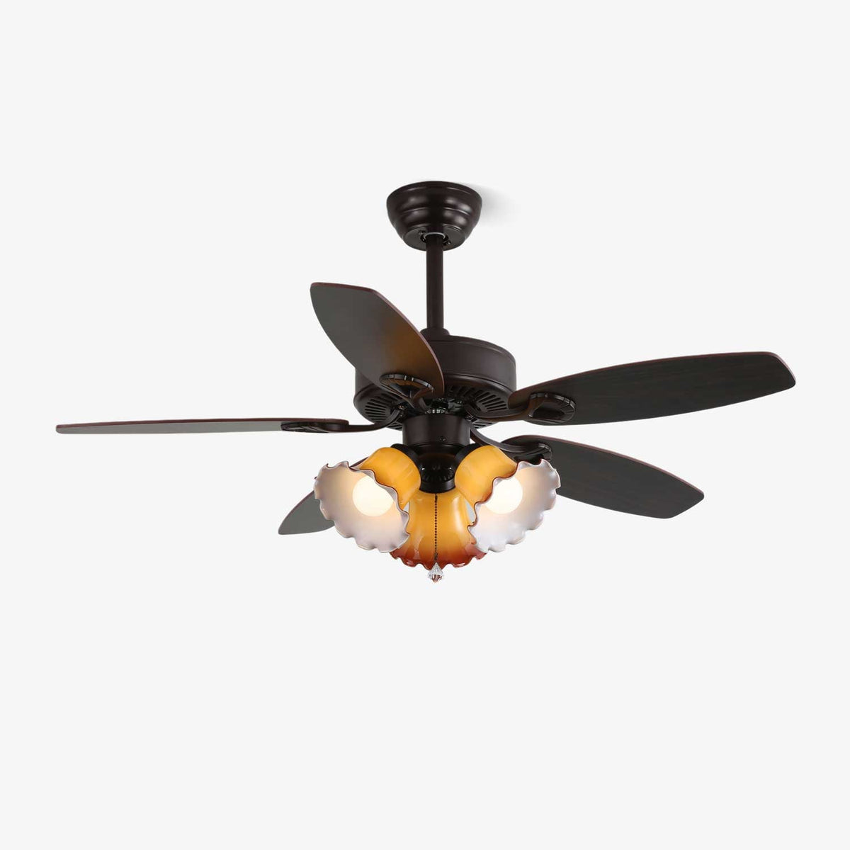 Calantha Bloom Ceiling Fan Light with Scalloped Glass Shades and Wood Blades