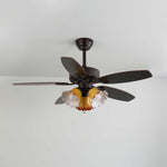 Calantha Bloom Ceiling Fan Light with Scalloped Glass Shades and Wood Blades