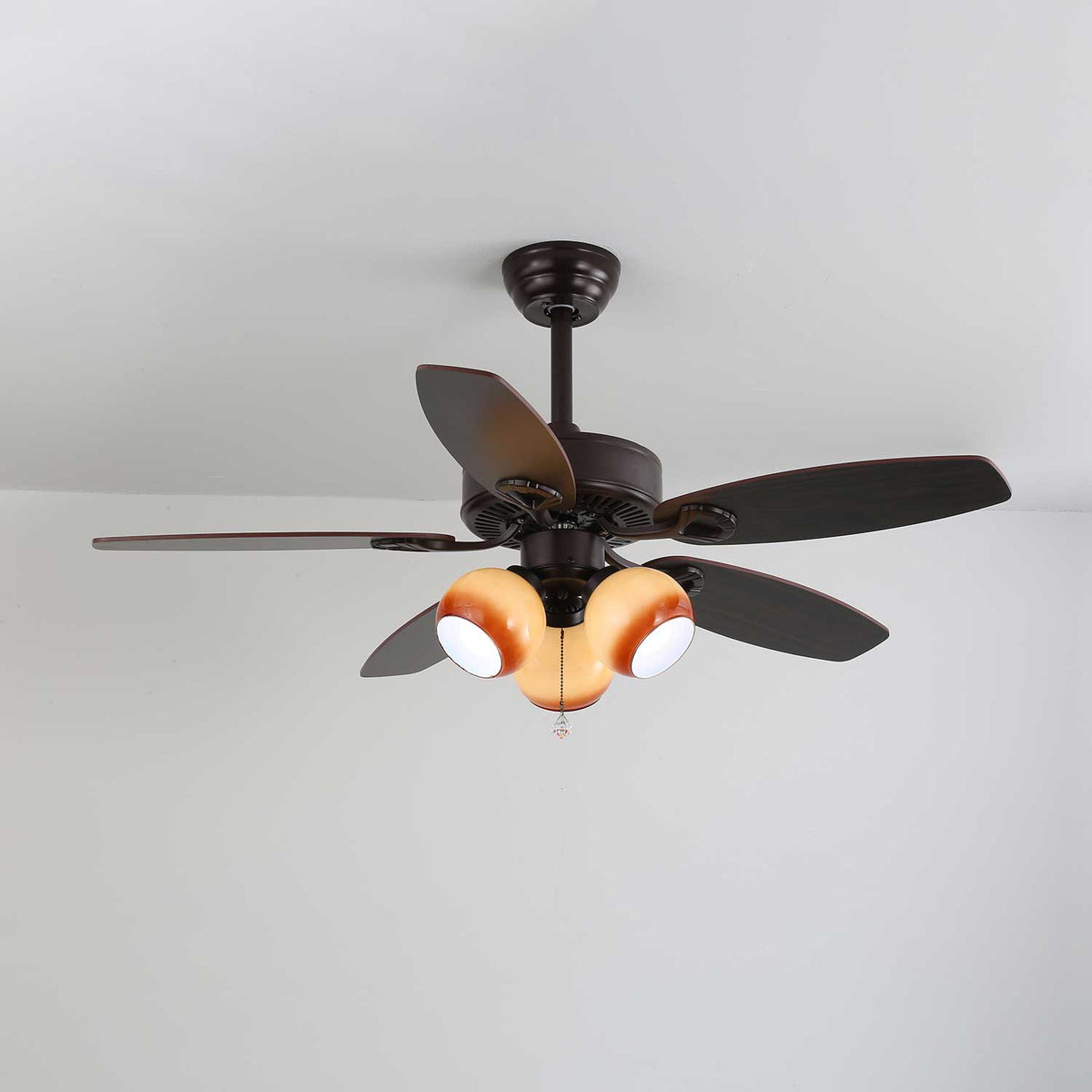 Calantha Bloom Ceiling Fan Light with Scalloped Glass Shades and Wood Blades
