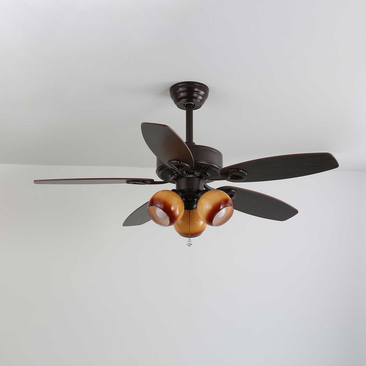 Calantha Bloom Ceiling Fan Light with Scalloped Glass Shades and Wood Blades