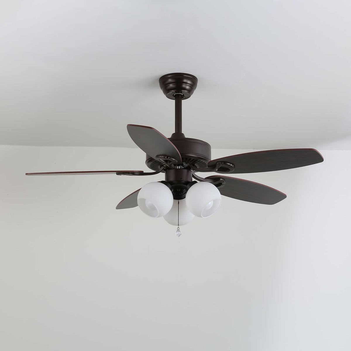 Calantha Bloom Ceiling Fan Light with Scalloped Glass Shades and Wood Blades