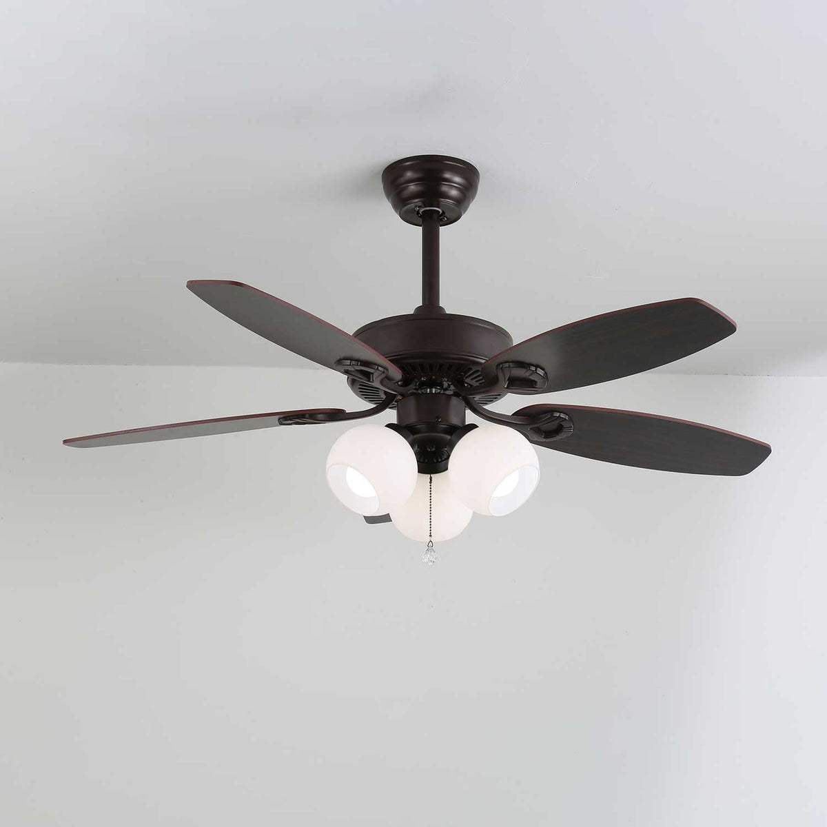 Calantha Bloom Ceiling Fan Light with Scalloped Glass Shades and Wood Blades