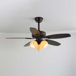 Calantha Bloom Ceiling Fan Light with Scalloped Glass Shades and Wood Blades