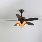 Calantha Bloom Ceiling Fan Light with Scalloped Glass Shades and Wood Blades
