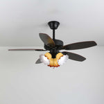Calantha Bloom Ceiling Fan Light with Scalloped Glass Shades and Wood Blades