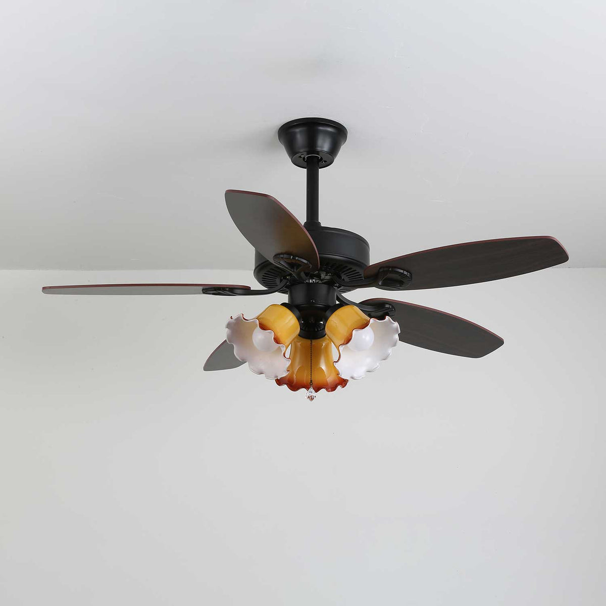 Calantha Bloom Ceiling Fan Light with Scalloped Glass Shades and Wood Blades