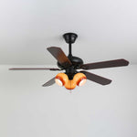 Calantha Bloom Ceiling Fan Light with Scalloped Glass Shades and Wood Blades