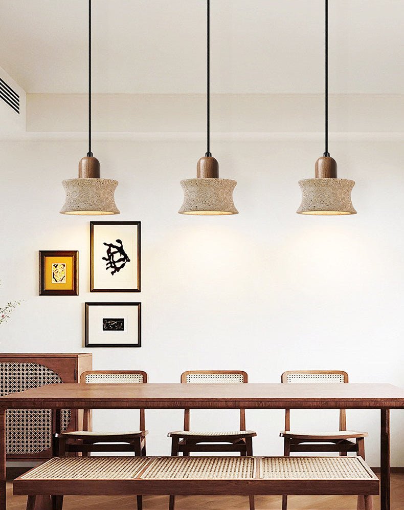 Caldara Travertine Pendant Light – Natural Stone & Wood Hanging Lamp