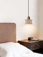Caldara Travertine Pendant Light – Natural Stone & Wood Hanging Lamp