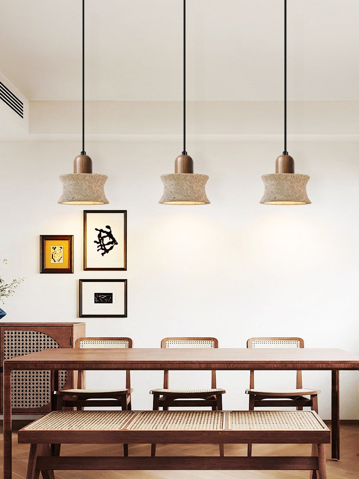 Caldara Travertine Pendant Light – Natural Stone & Wood Hanging Lamp