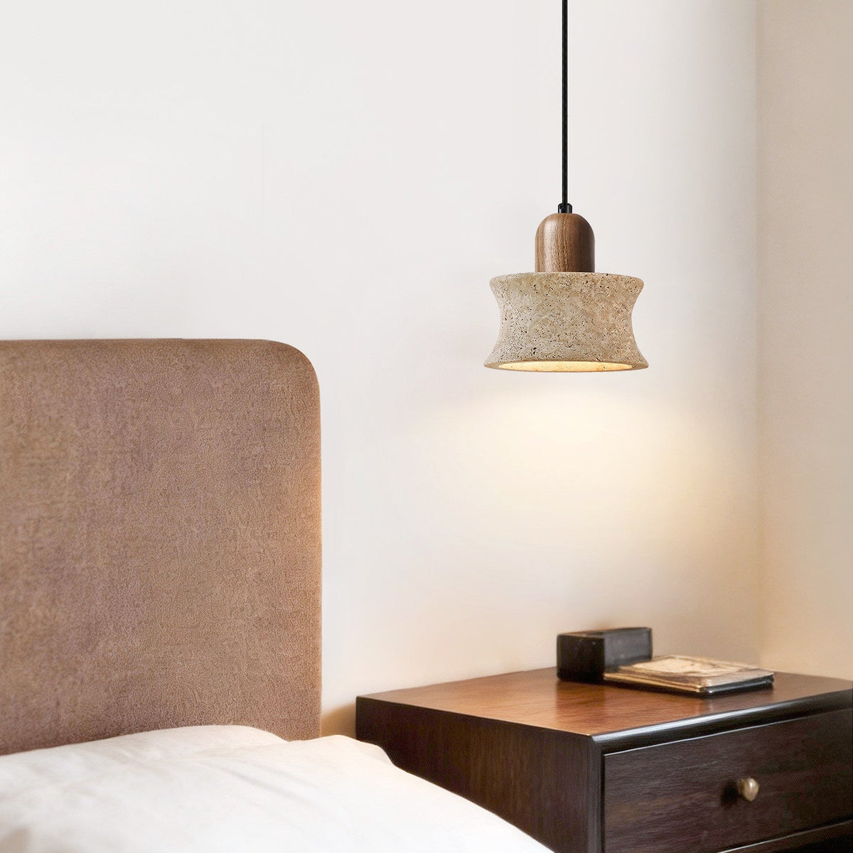 Caldara Travertine Pendant Light – Natural Stone & Wood Hanging Lamp