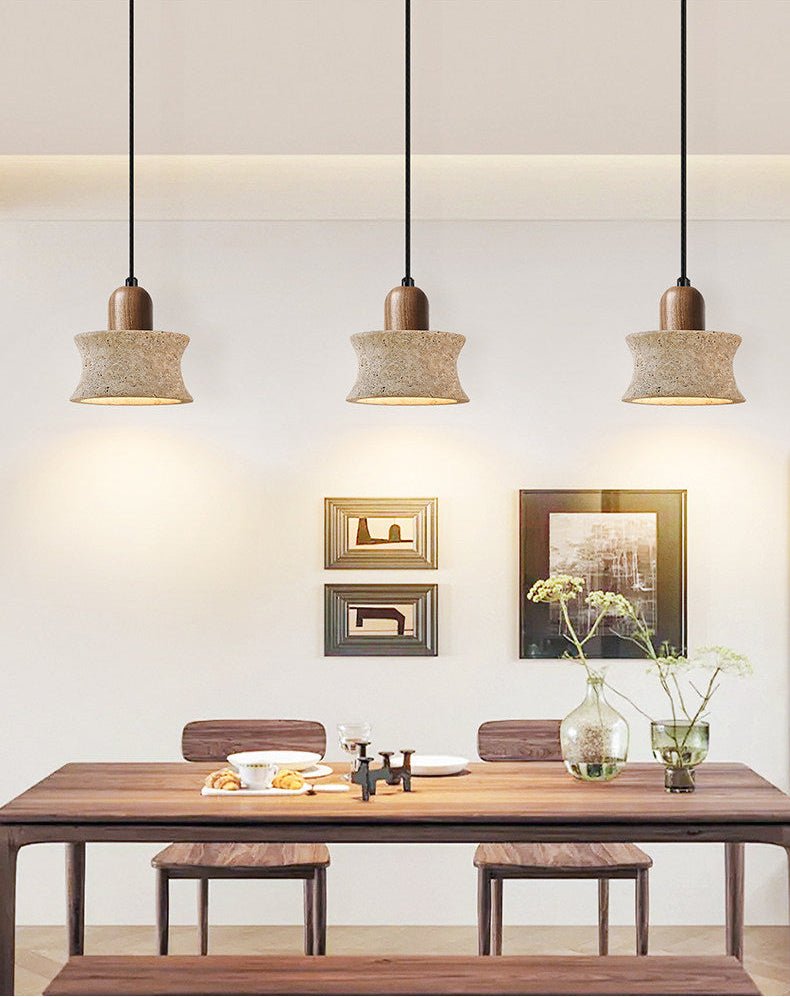 Caldara Travertine Pendant Light – Natural Stone & Wood Hanging Lamp