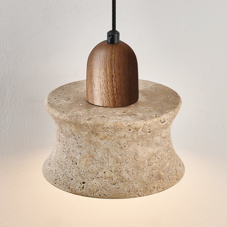 Caldara Travertine Pendant Light – Natural Stone & Wood Hanging Lamp