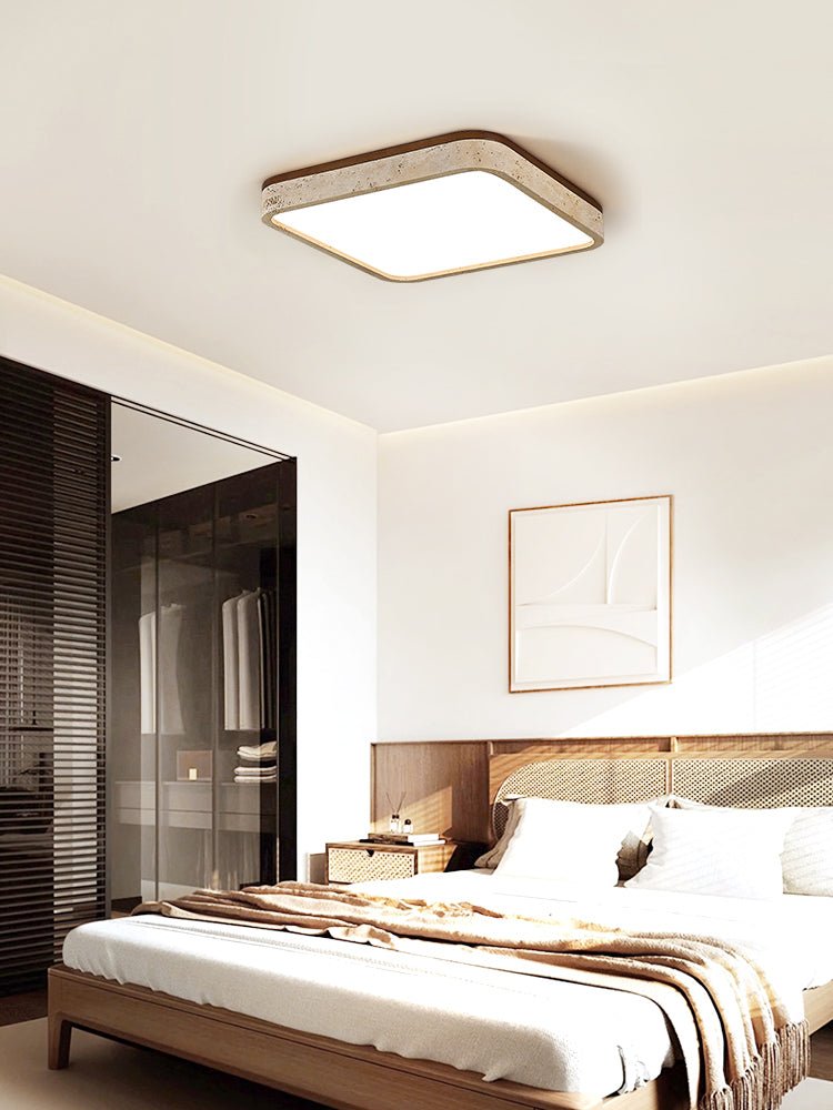 Calden Travertine Ceiling Light – Modern Flush Mount in Natural Stone