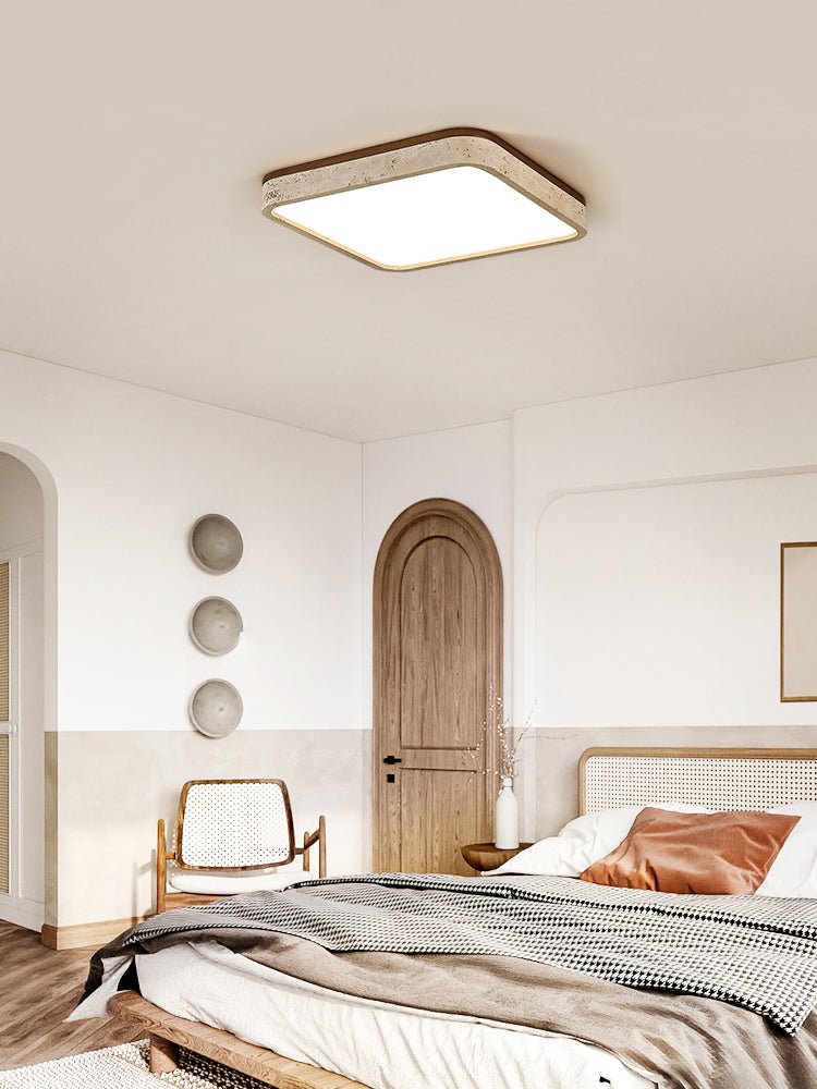 Calden Travertine Ceiling Light – Modern Flush Mount in Natural Stone