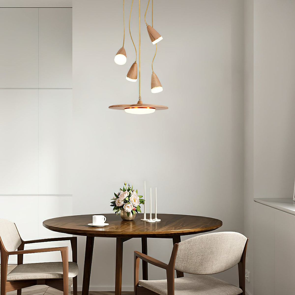 Calder Blossom Modern LED Chandelier with Wood Accents