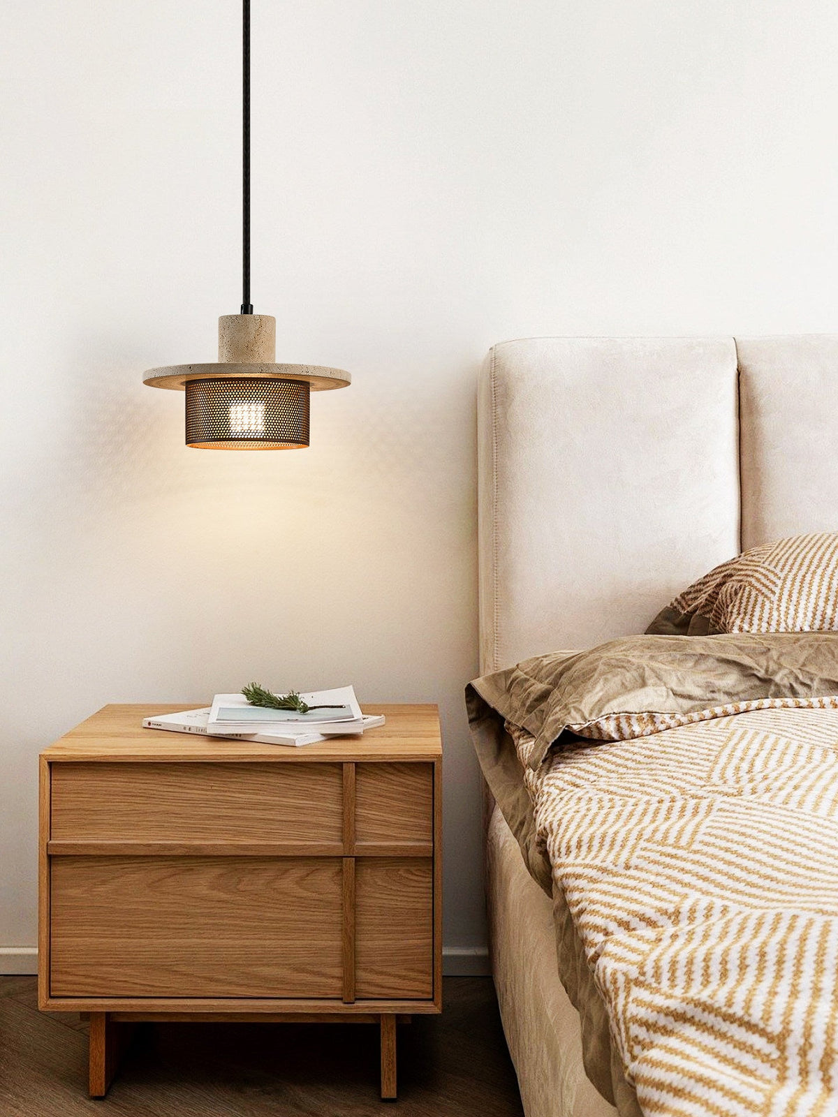 Caldera Travertine Mesh Pendant Light – Natural Stone Designer Hanging Lamp