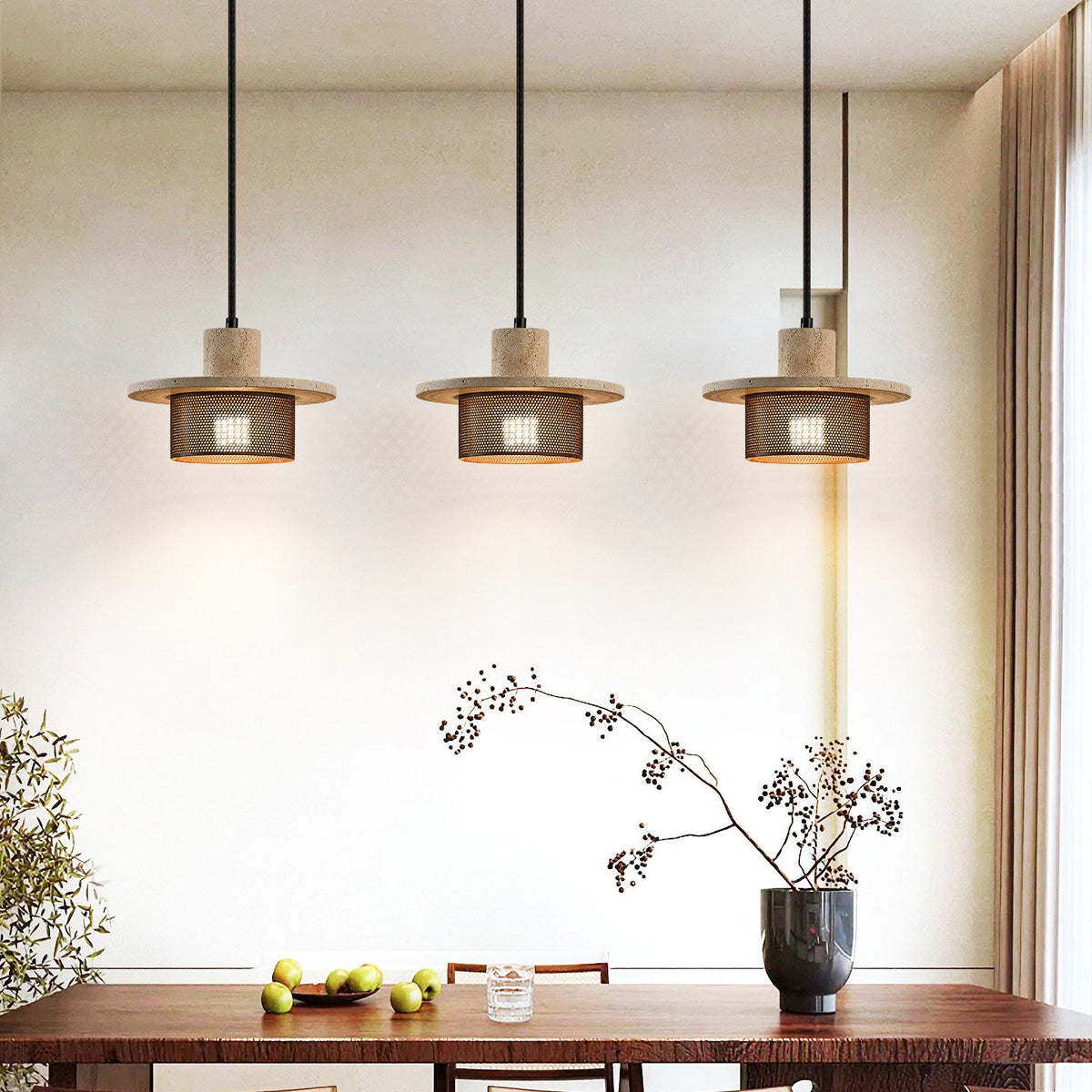 Caldera Travertine Mesh Pendant Light – Natural Stone Designer Hanging Lamp