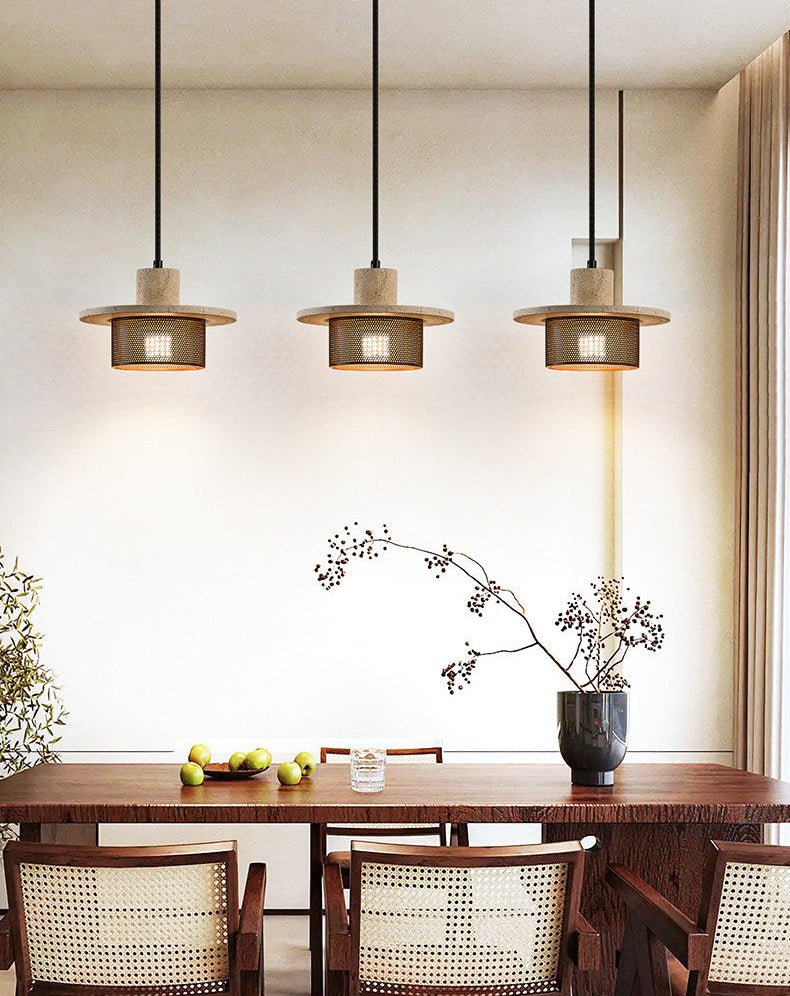 Caldera Travertine Mesh Pendant Light – Natural Stone Designer Hanging Lamp