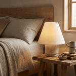 Caldera Travertine Table Lamp with Cotton Linen Shade