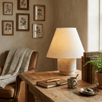 Caldera Travertine Table Lamp with Cotton Linen Shade