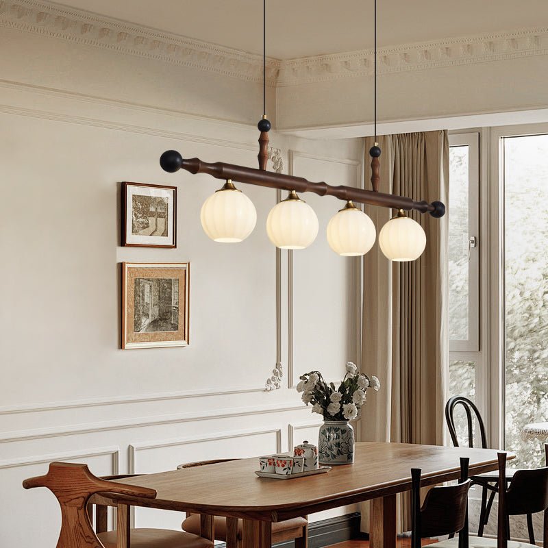 Calderon Linear Pendant Light with Opal Glass and Walnut Finish