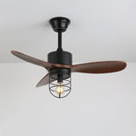 Caldor Industrial Ceiling Fan with Light, Matte Black and Wood Blades