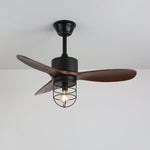 Caldor Industrial Ceiling Fan with Light, Matte Black and Wood Blades