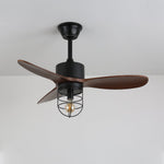 Caldor Industrial Ceiling Fan with Light, Matte Black and Wood Blades