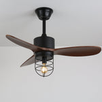 Caldor Industrial Ceiling Fan with Light, Matte Black and Wood Blades