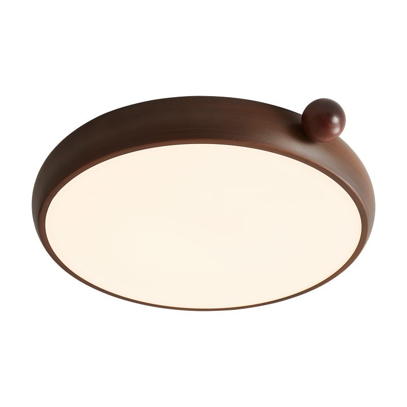 Calindra Modern Walnut Wood Grain LED Ceiling Light, Flush Mount for Living Room & Bedroom