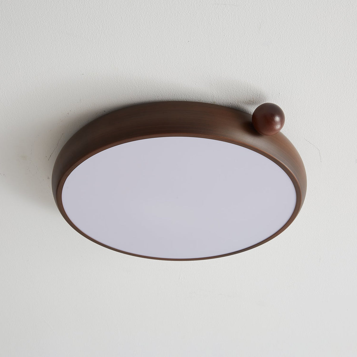Calindra Modern Walnut Wood Grain LED Ceiling Light, Flush Mount for Living Room & Bedroom