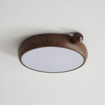 Calindra Modern Walnut Wood Grain LED Ceiling Light, Flush Mount for Living Room & Bedroom
